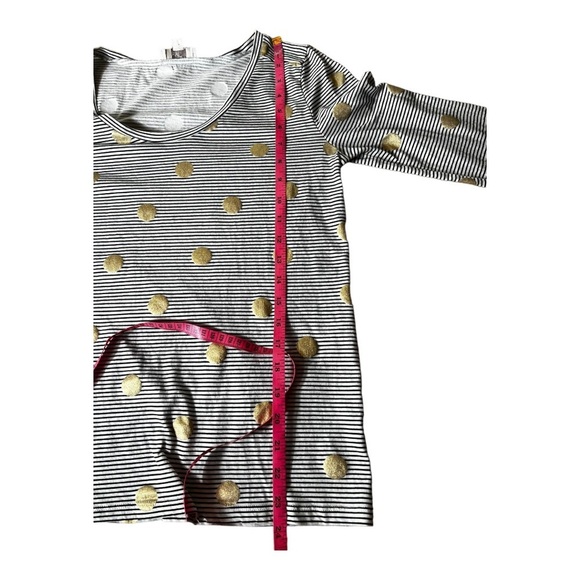 LOFT Black & White Stripe w/ Gold Polka Dot Long Sleeve Knit Shirt Sz Medium - Picture 4 of 6